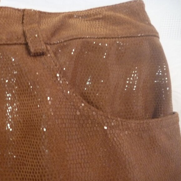 St. John 10 Leather Pant Silk Lining Trousers Snake Metallic Shiny Cognac Runway - Picture 5 of 15